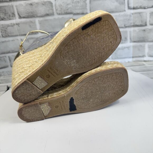 Stuart Weitzman Nudist Women Size 8 C Gold Metallic Wedge Espadrille Sandals - Picture 10 of 13